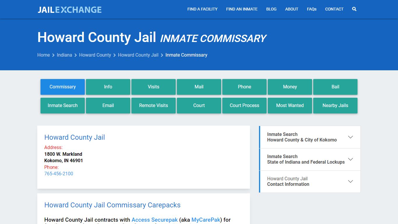 Inmate Commissary, Care Packs - Howard County Jail, IN
